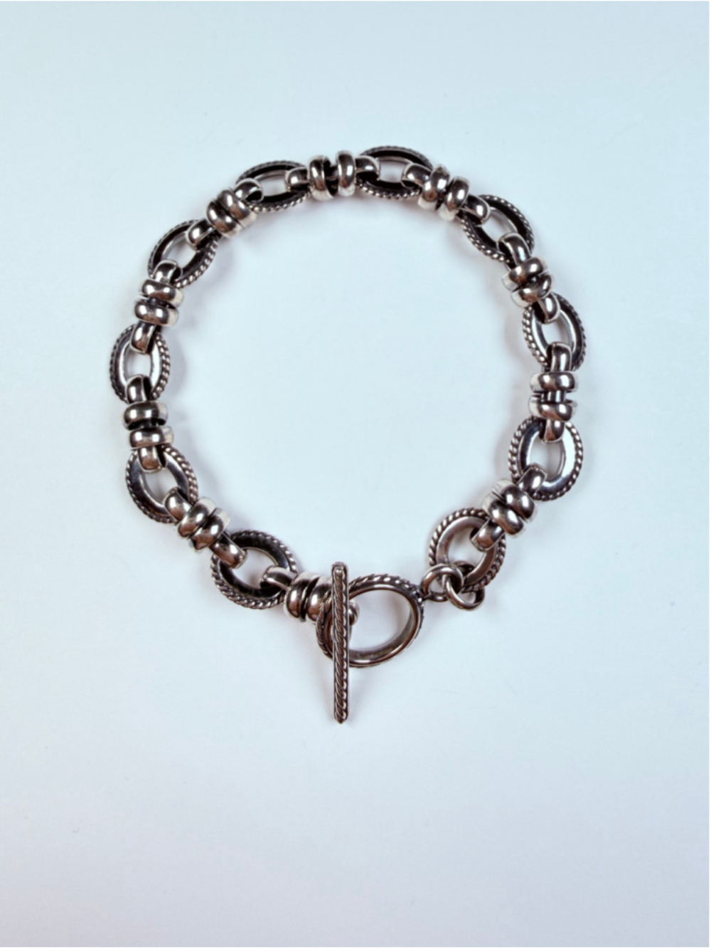 Fluted Rope Oval Fancy Link 925 Sterling Silver Toggle Spacer 9.5MM Bracelet